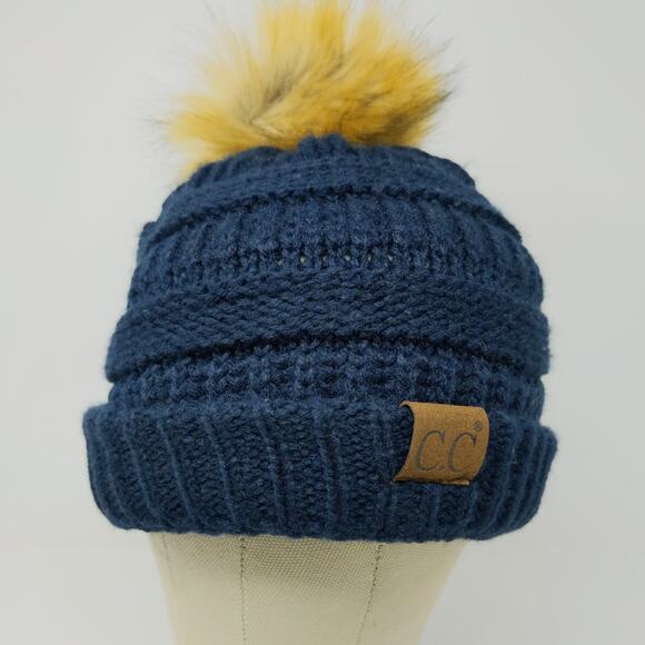 C.C. Women's Cable Knit Beanie Hat Blue Pom Pom Soft Warm 100% Acrylic - Picture 13 of 13